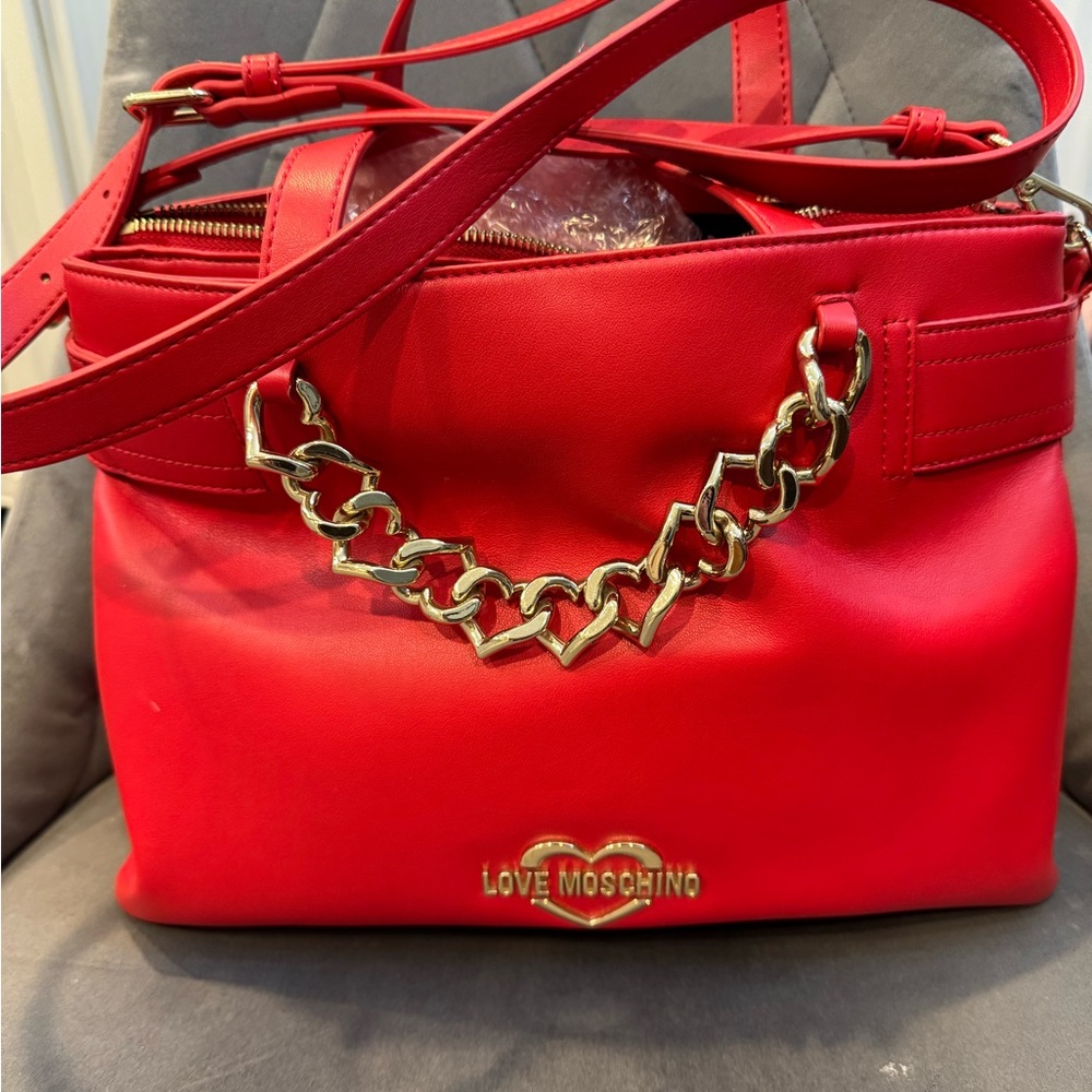 Love Moschino Bold Red Shoulder Bag with Chain Detail